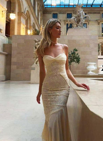 Woochic robe cocktail col en V fleures dentelle à bretelles abricot S
